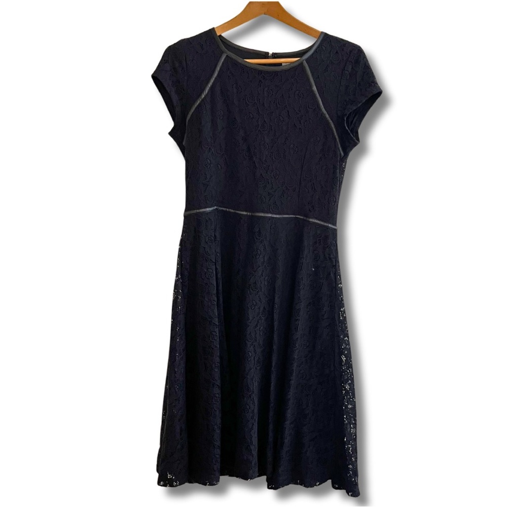DE Collection Black Lace Dress with Faux Leather Trim Size M